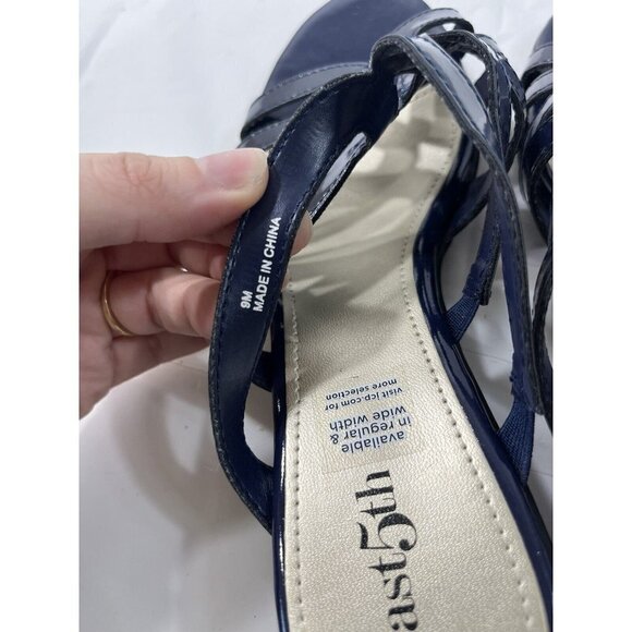East 5th EF Eris Blue Patent Leather Slip On Open Toe Sandals Shoes size 9 - Picture 11 of 12